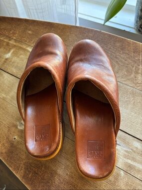 Frye Cognac Leather Slip-On Mules